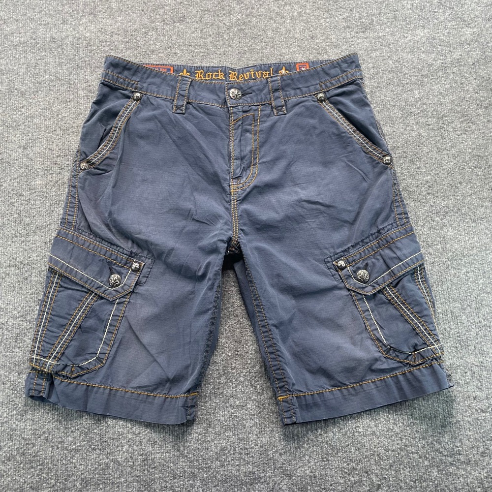 Rock Revival Cargo Shorts Men's 33 Navy Blue Ripstop